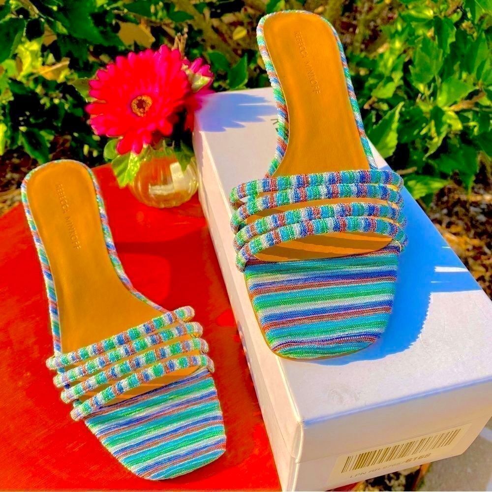 NEW REBECCA MINKOFF DECKLYNN METALLIC RAINBOW KITTEN-HEEL MULES 9M - Picture 4 of 15